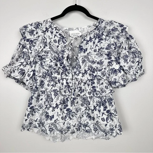 Tuckernuck Hyacinth House Navy Floral Ruffle Nadia Blouse Size Small NEW - Picture 8 of 11